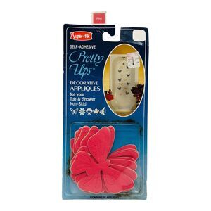 VINTAGE Pretty-Ups 10 Bathtub Shower Appliques PINK Butterflies NOS Retro MCM